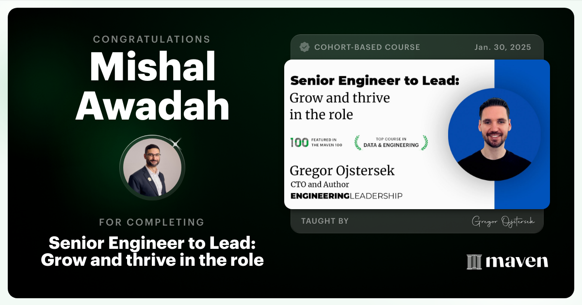 Certificate of Completion for Senior Engineer to Lead: Grow and thrive in the role