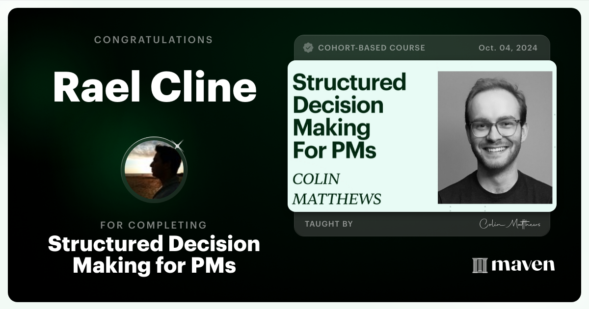 Certificate of Completion for Structured Decision Making for PMs