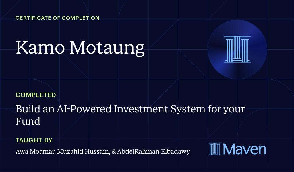 Certificate for AI-Powered Deal Screening and IC Memos for VC Analysts using Claude Code