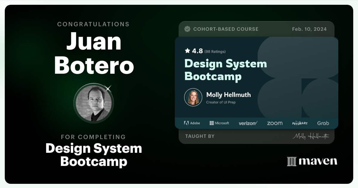 Certificate of Completion for Design System Bootcamp
