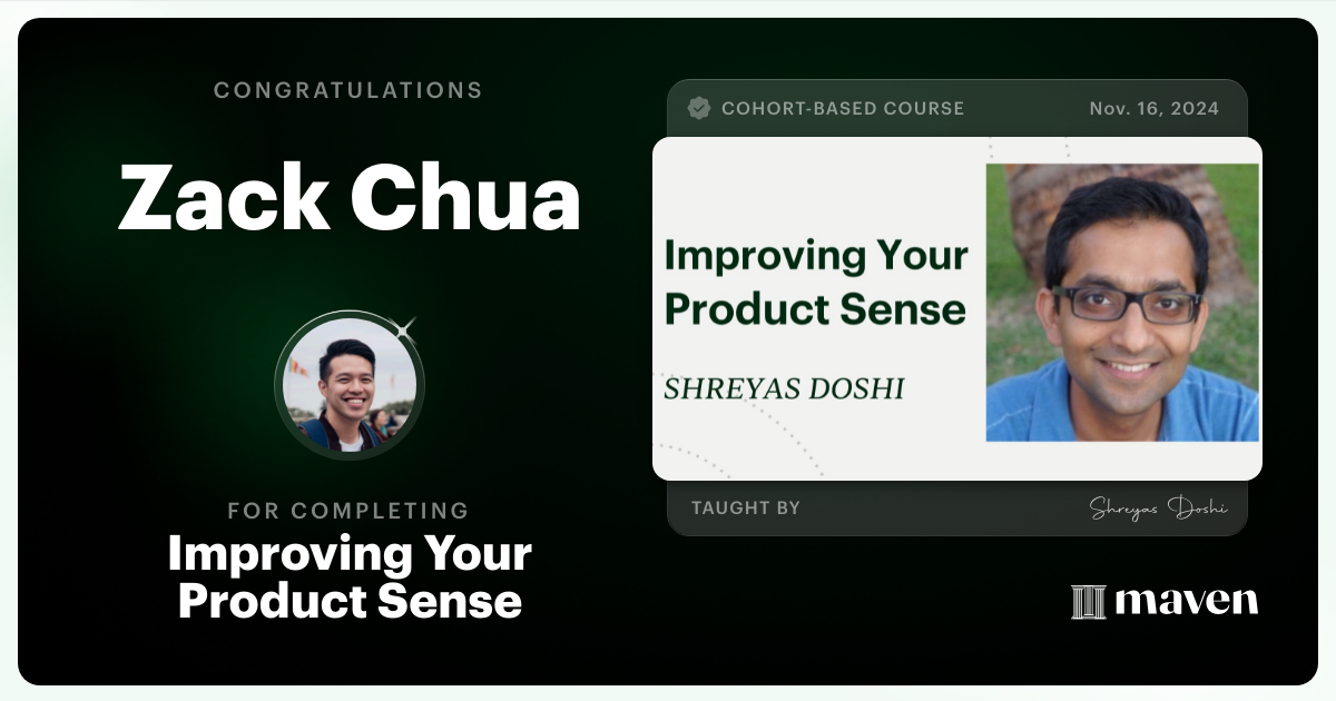 Certificate of Completion for World-class Product Sense in Practice