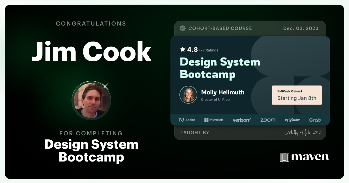 Certificate of Completion for Design System Bootcamp
