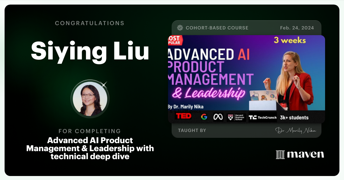 Certificate of Completion for Advanced AI Product Leadership Certification