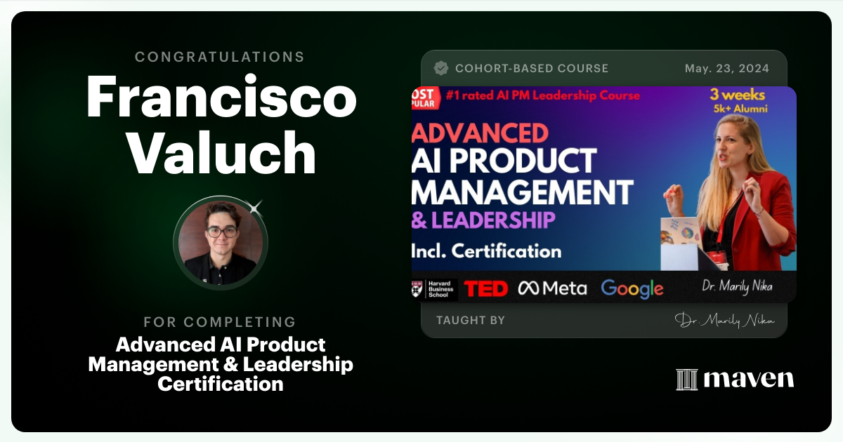 Certificate of Completion for Advanced AI Product Leadership Certification