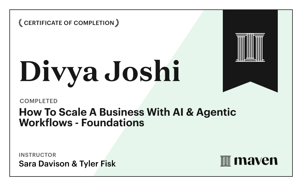 Certificate for How To Scale A Business With AI & Agentic Workflows - Foundations