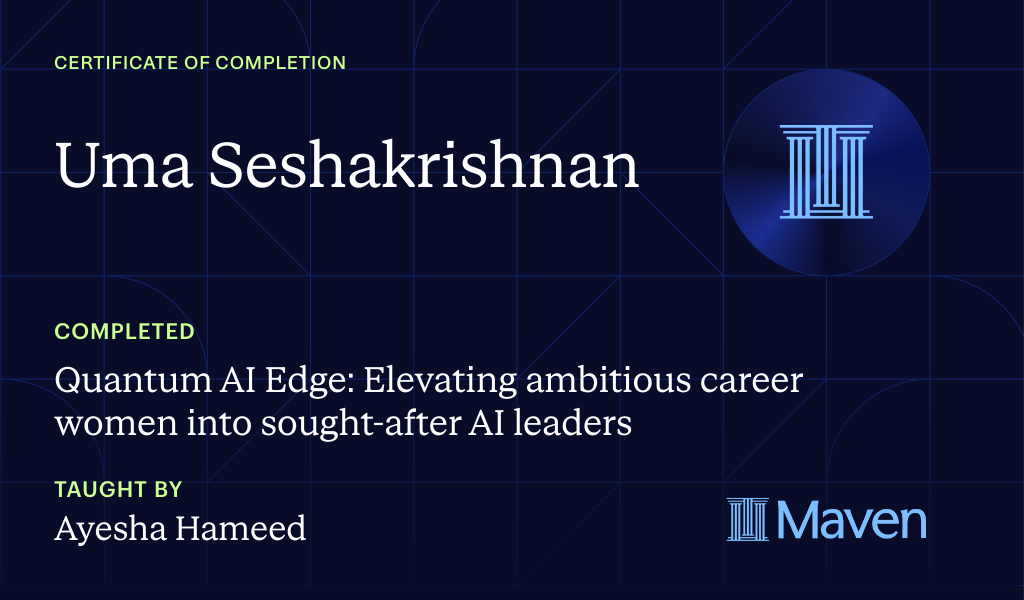 Certificate for 1:1 AI Frameworks for Ambitious Women to Become Sought-After AI Leaders