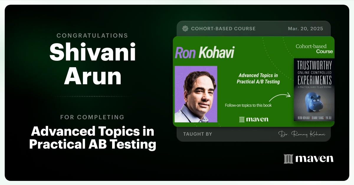 Certificate of Completion for Advanced Topics in Practical A/B Testing