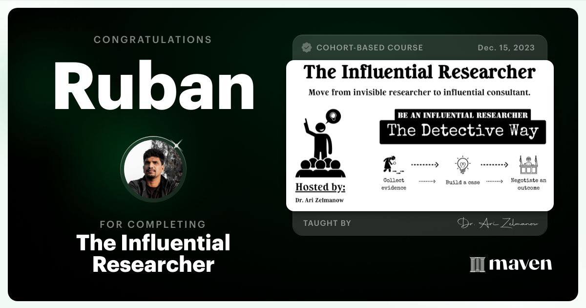 Certificate of Completion for Influential Research: How to Influence Product Decisions with Research