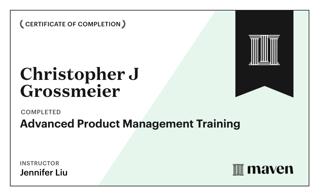Certificate for AI Product Leadership Certification by Product Faculty