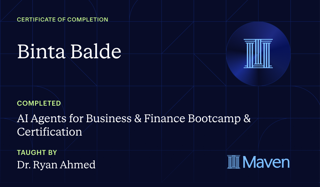 Certificate for AI Agents for Business & Finance Bootcamp & Certification