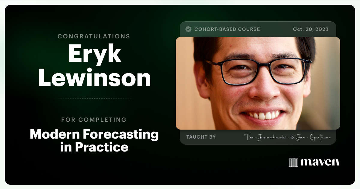 Certificate of Completion for Modern Forecasting in Practice