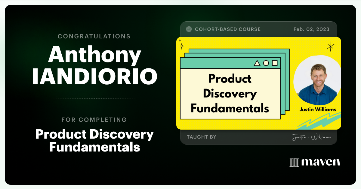 Certificate of Completion for Product Discovery Fundamentals