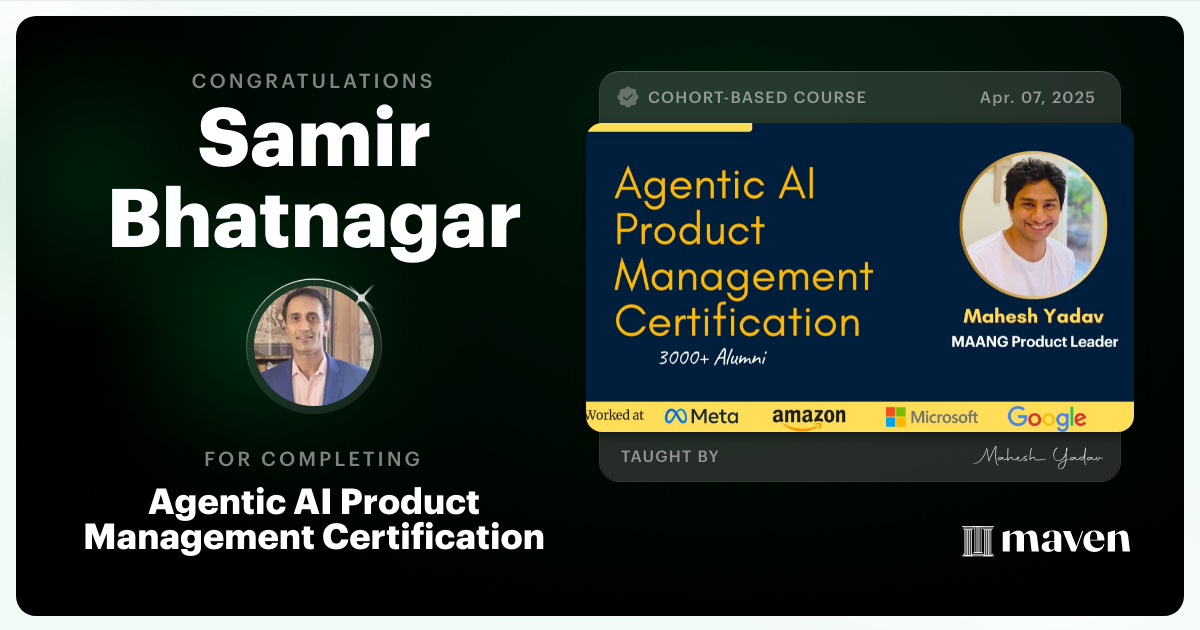 Certificate of Completion for Agentic AI Product Management Certification