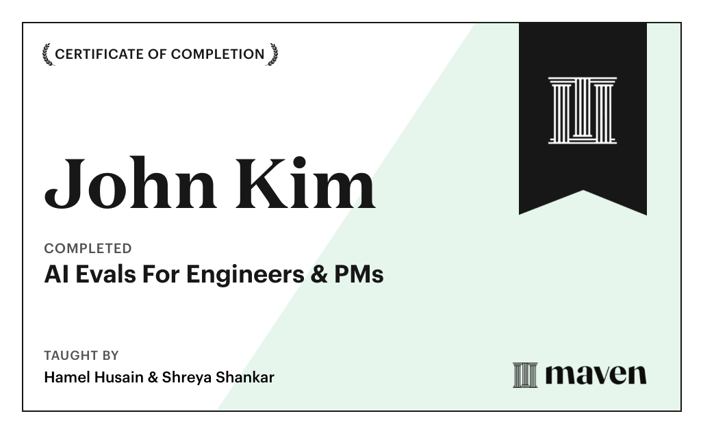 Certificate for AI Evals For Engineers & PMs