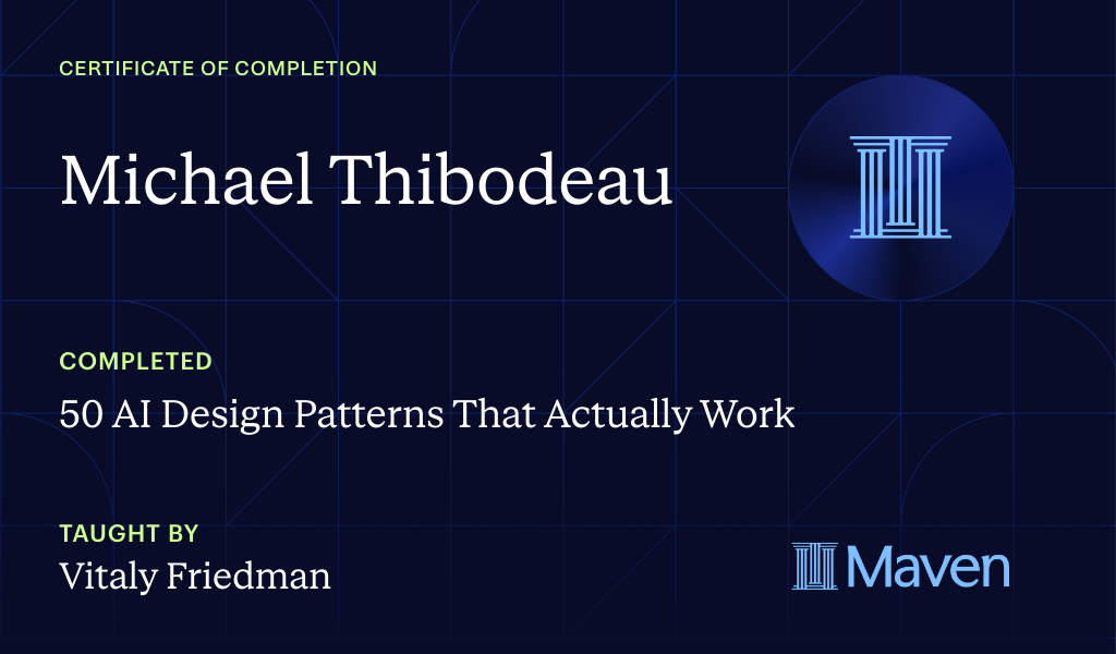Certificate for 50 AI Design Patterns That Actually Work