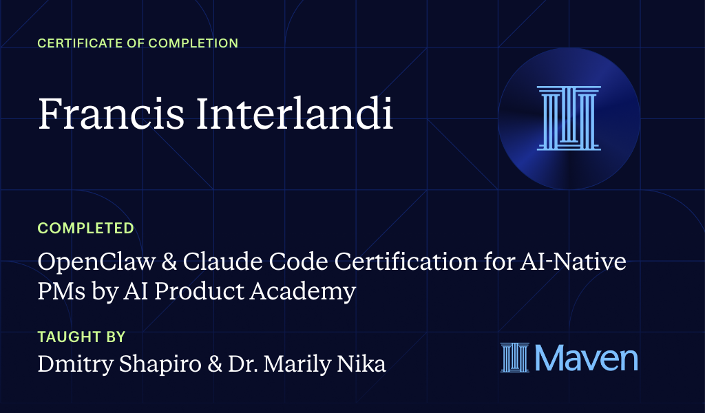 Certificate for OpenClaw & Claude Code Certification for AI-Native PMs by AI Product Academy