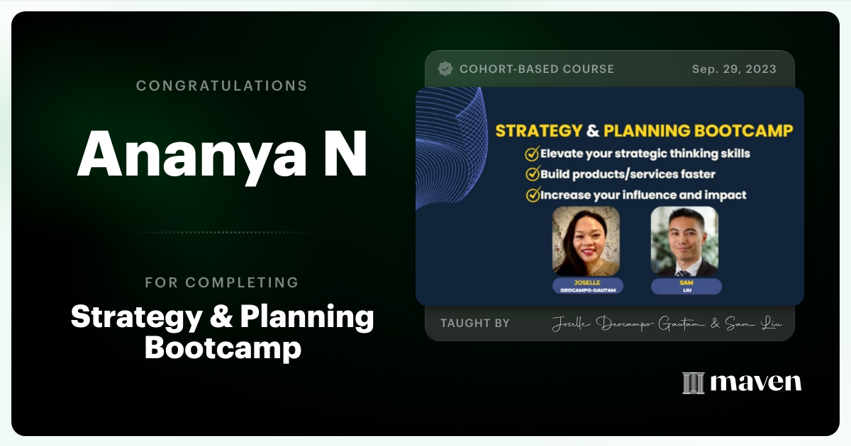 Certificate of Completion for Strategy & Planning Bootcamp