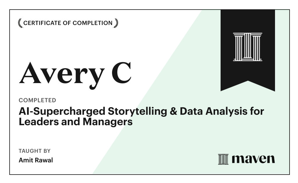 Certificate for AI-Supercharged Storytelling & Data Analysis for Leaders and Managers