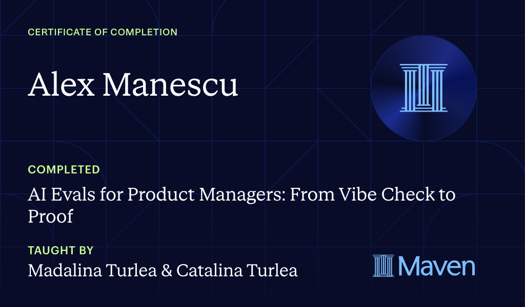 Certificate for Build AI Evals from Scratch for Product Managers