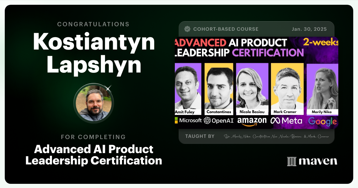 Certificate of Completion for Advanced AI Product Leadership Certification