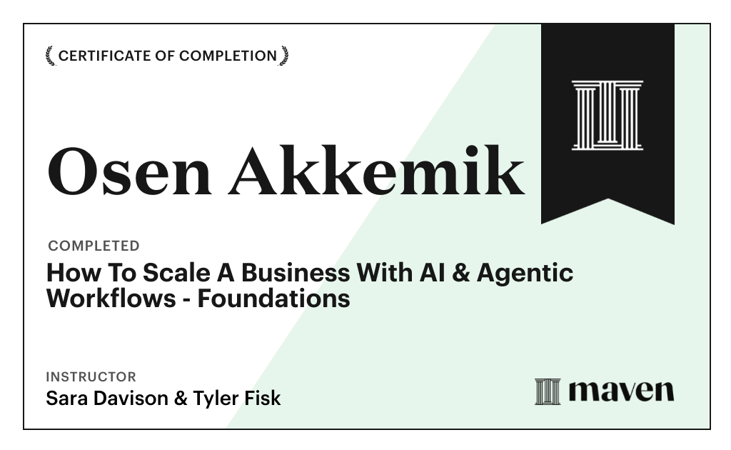 Certificate for Build The AI Agent Workforce That Scales Companies: Own & Run Your Own Agent Org
