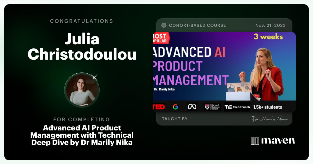 Certificate of Completion for Advanced AI Product Leadership Certification