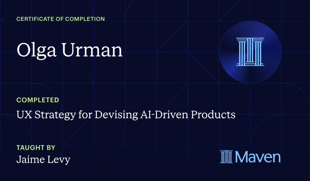 Certificate for UX Strategy for Devising AI-Driven Products