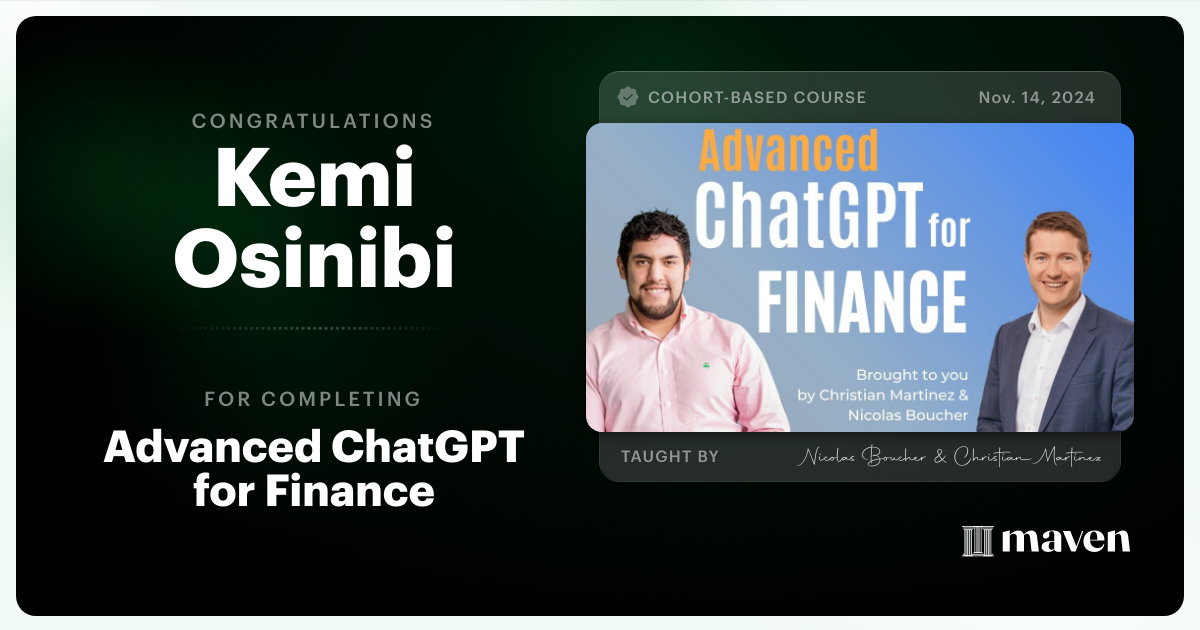 Certificate of Completion for AI for Finance - Advanced
