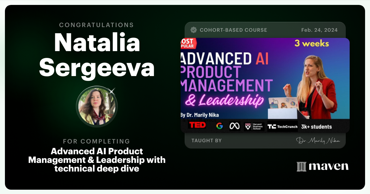 Certificate of Completion for Advanced AI Product Leadership Certification