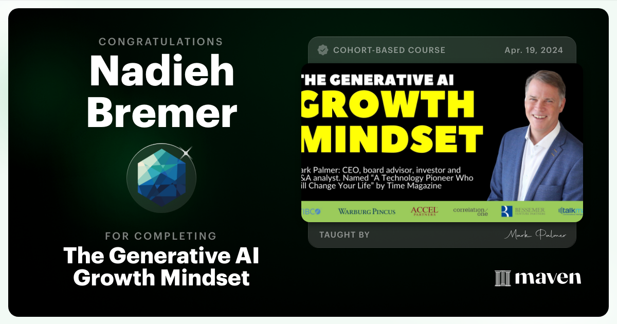 Certificate of Completion for The Generative AI Growth Mindset