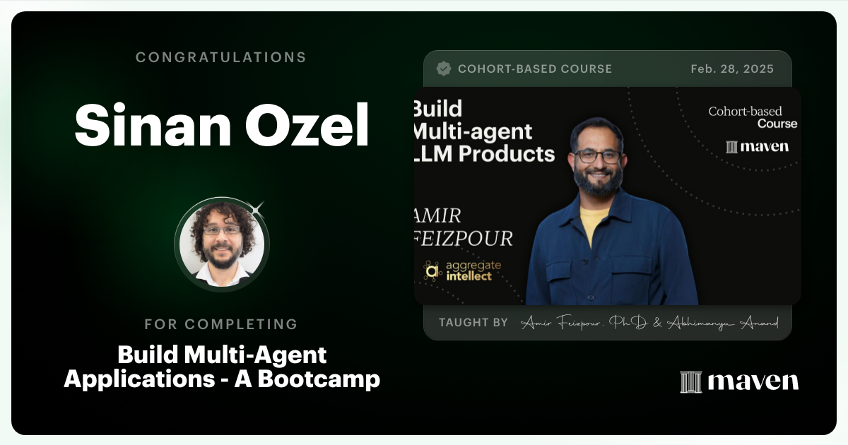 Certificate of Completion for AI Agents for Pragmatic Builders - Claude Code, LangGraph, n8n