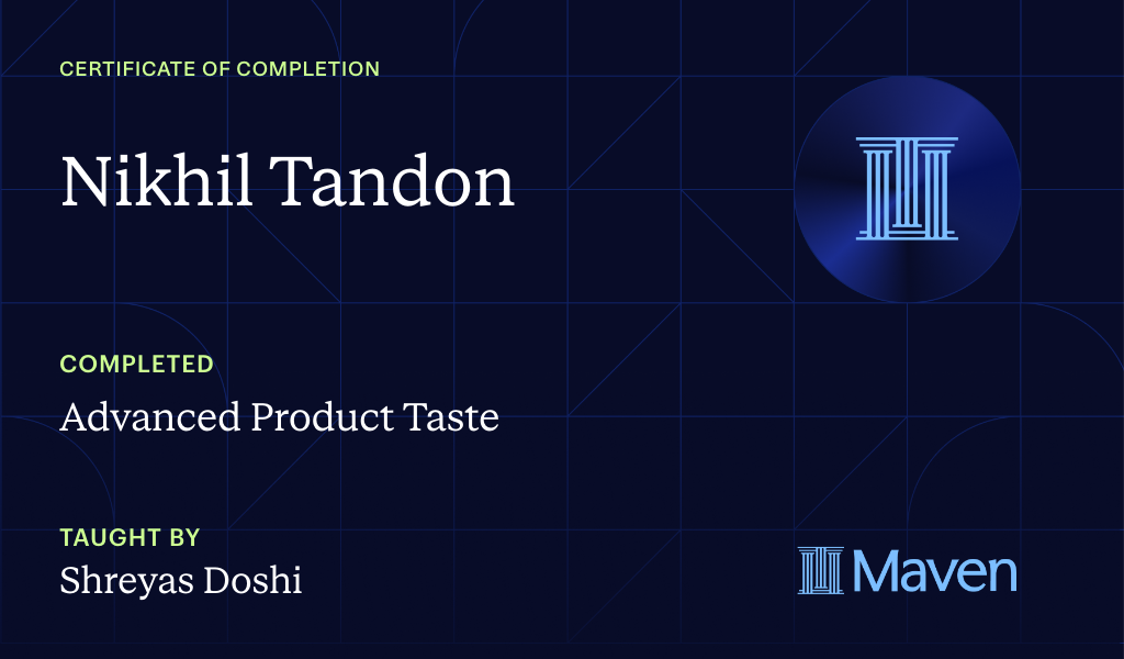 Certificate for Advanced Product Taste