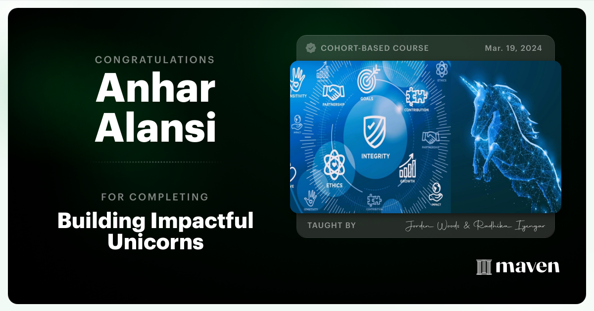 Certificate of Completion for Building Impactful Unicorns