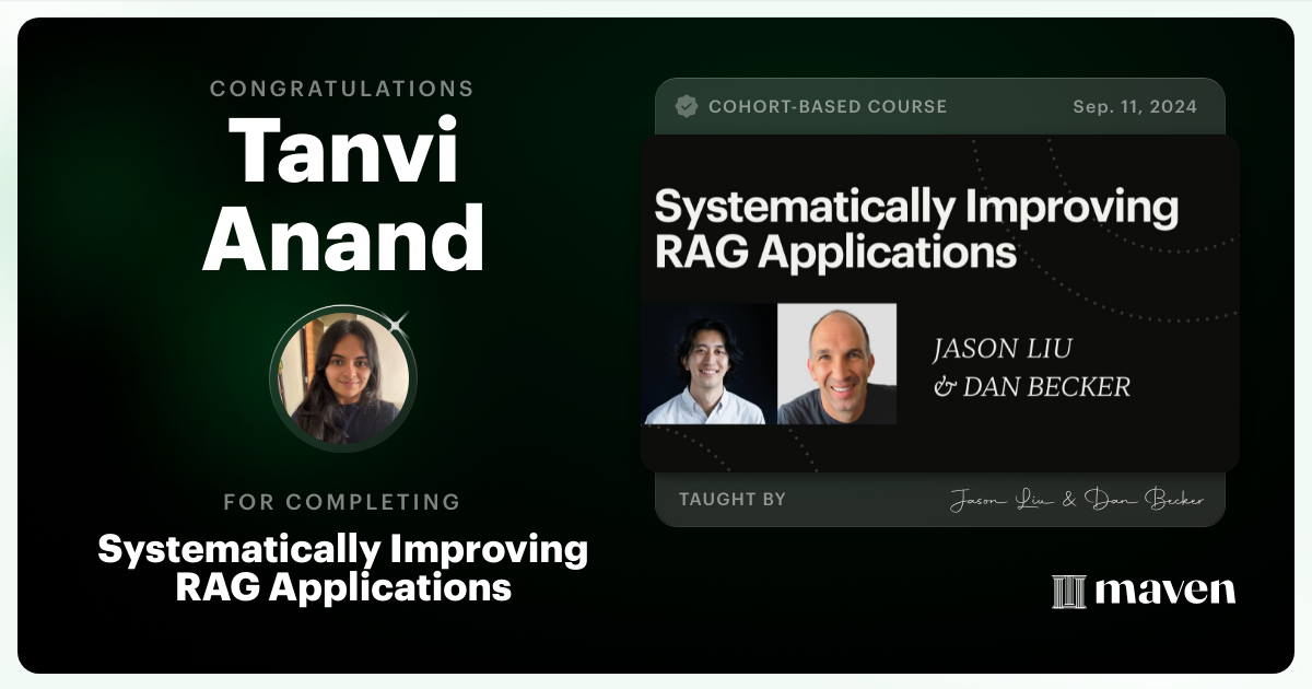 Certificate of Completion for Systematically Improving RAG Applications