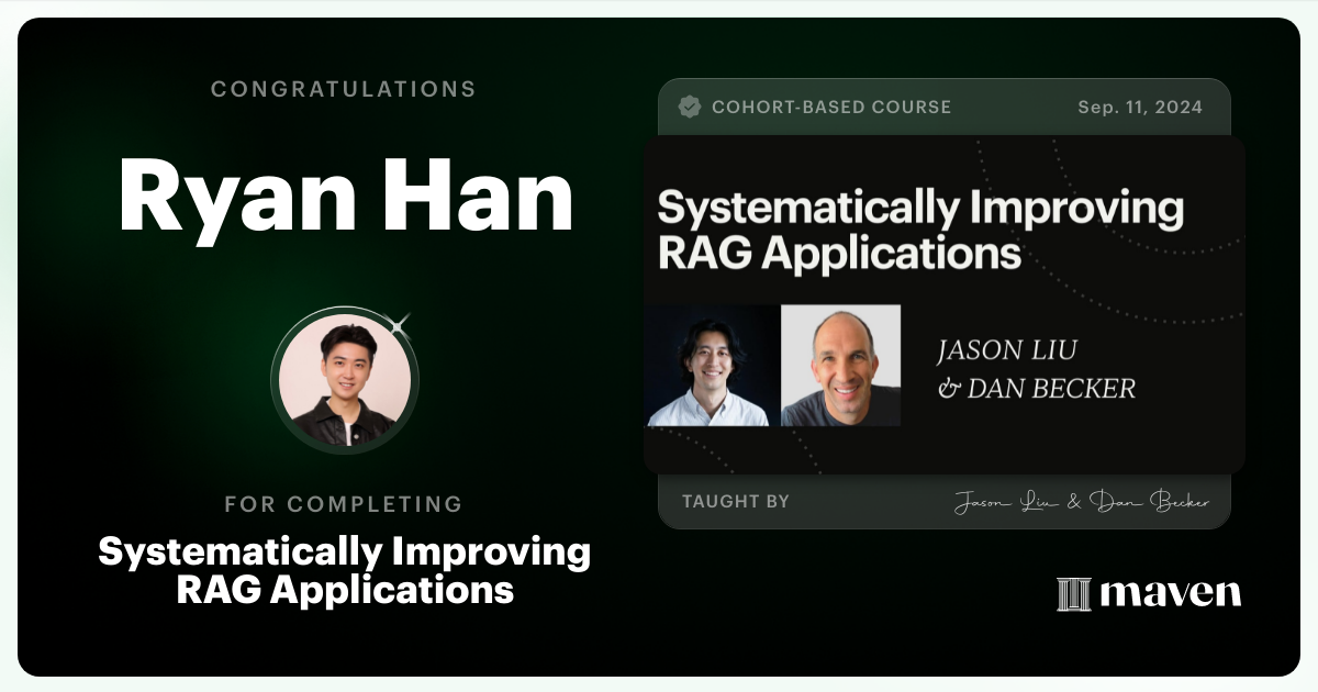 Certificate of Completion for Systematically Improving RAG Applications