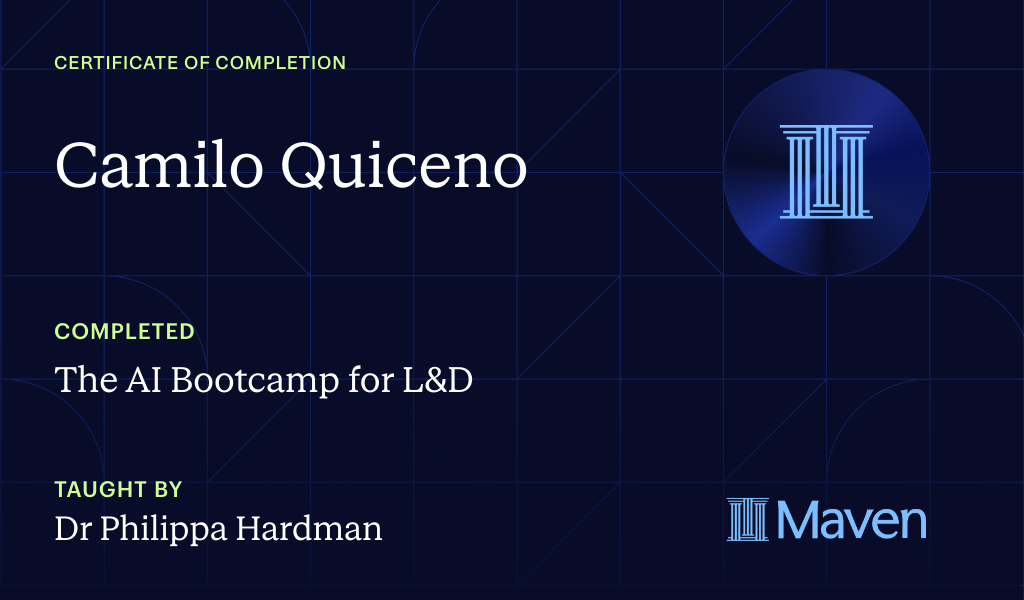 Certificate for The AI Bootcamp for L&D