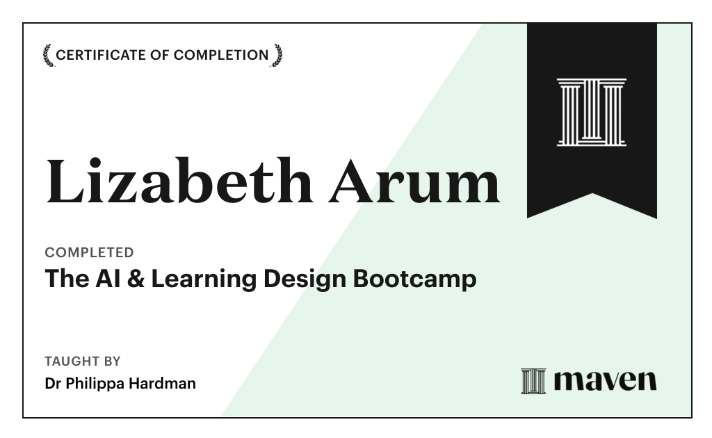 Certificate for The AI Bootcamp for L&D