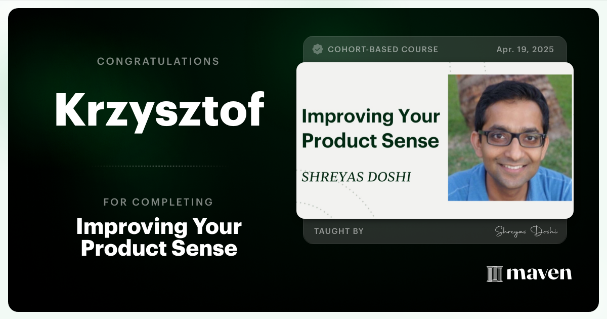 Certificate of Completion for World-class Product Sense in Practice