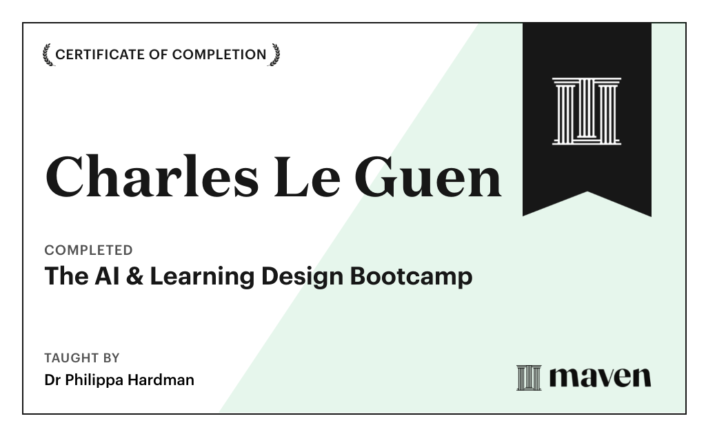 Certificate for The AI Bootcamp for L&D