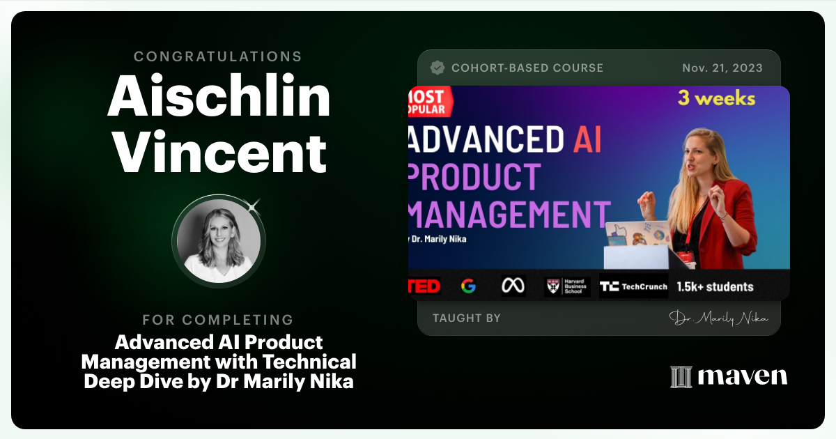 Certificate of Completion for Advanced AI Product Leadership Certification