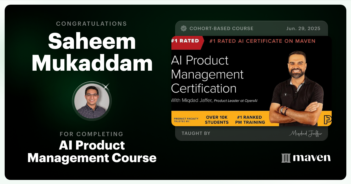 Certificate of Completion for AI Product Management Course