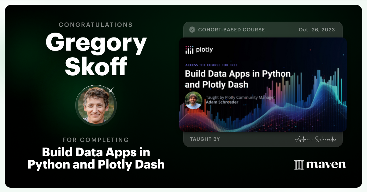 Certificate of Completion for Build Data Apps in Python and Plotly Dash