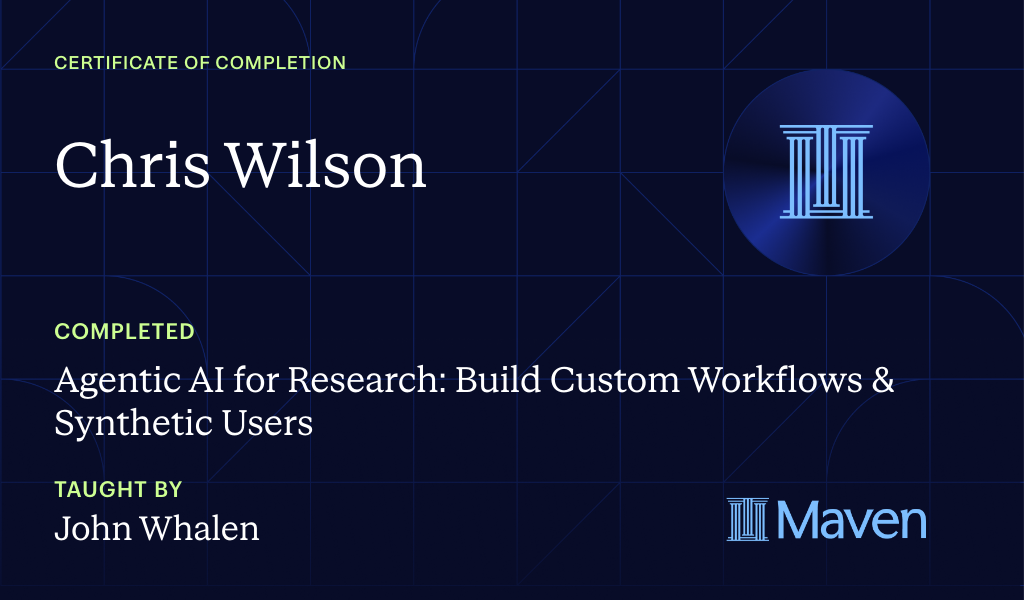 Certificate for Agentic AI for Research: Build Custom Workflows & Synthetic Users