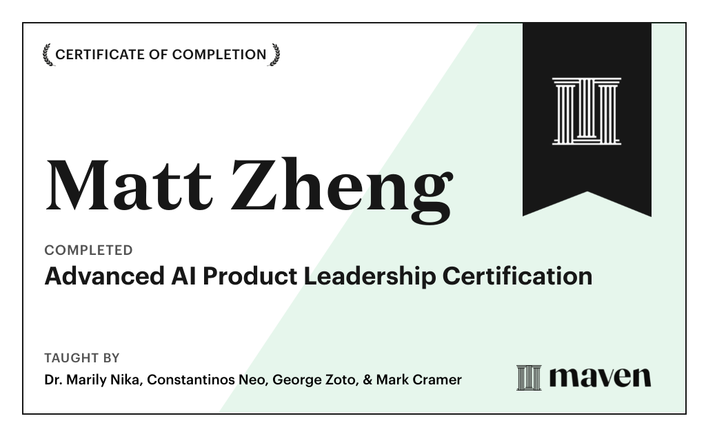 Certificate for Advanced AI Product Leadership Certification