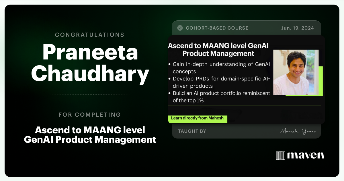 Certificate of Completion for Agentic AI Product Management Certification