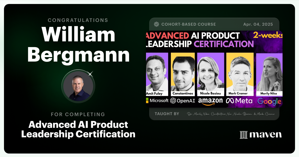 Certificate of Completion for Advanced AI Product Leadership Certification