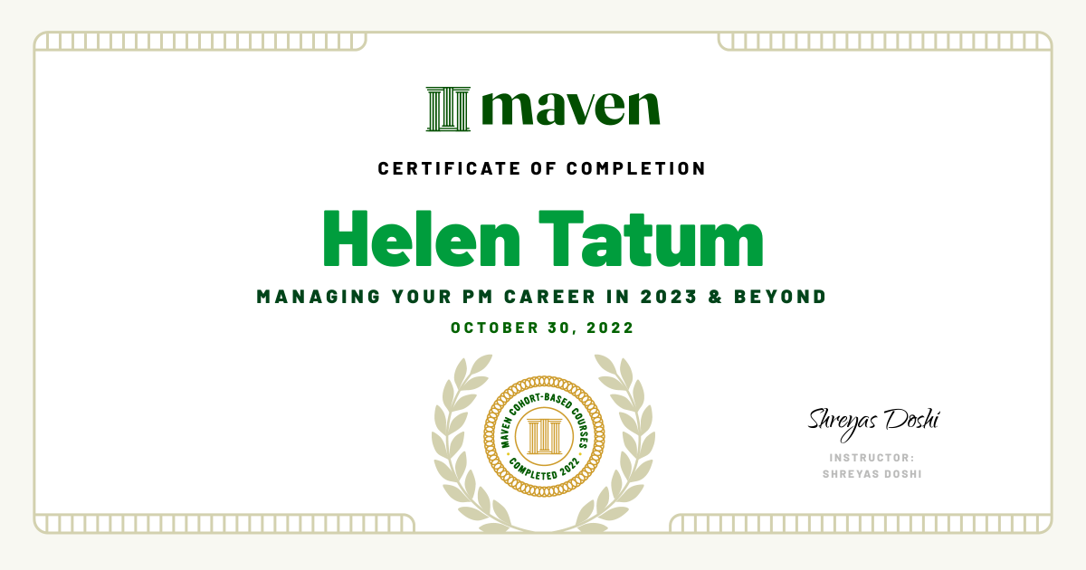 Certificate of Completion for Managing your PM Career in 2025 and beyond