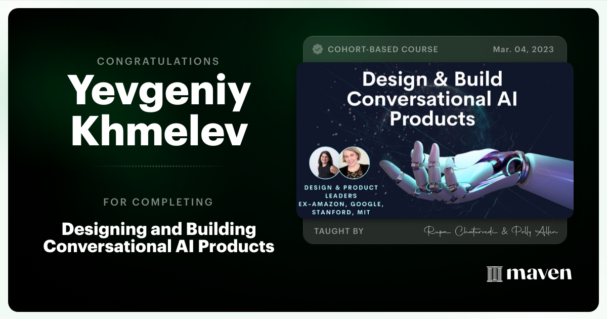 Certificate of Completion for No-Code AI Essentials for Product & Design Leaders