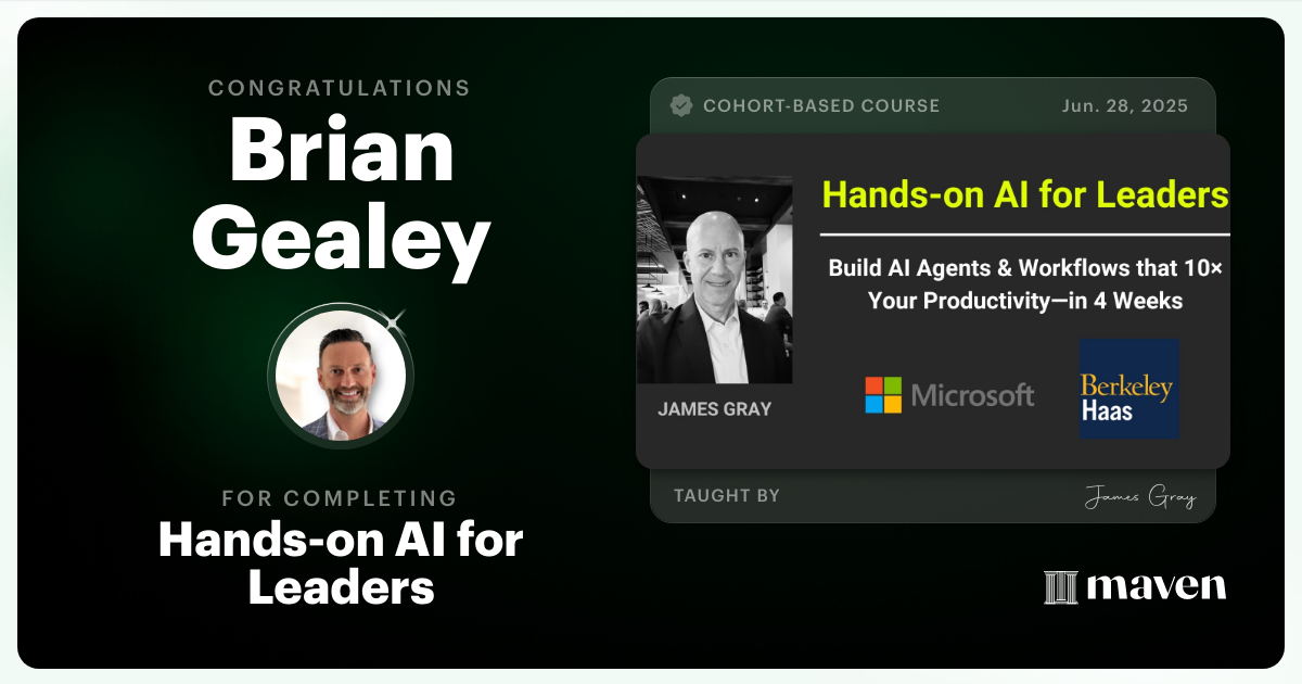 Certificate of Completion for Hands-on Agentic AI for Leaders