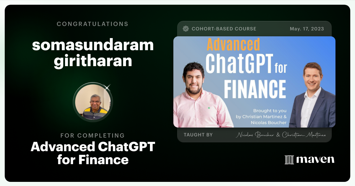 Certificate of Completion for AI for Finance - Advanced